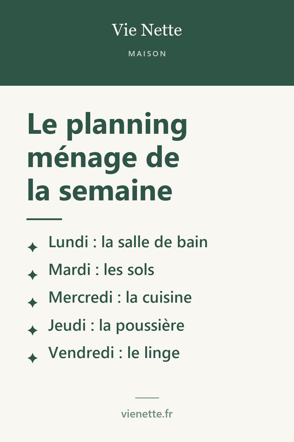 Le planning ménage de la semaine